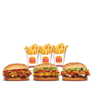 Burger King menu - Maple Bourbon BBQ Whopper, Fried Pickle Whopper, Mexican Street Corn Whopper, 3 Medium French Fries, Million Dollar Whopper Feast