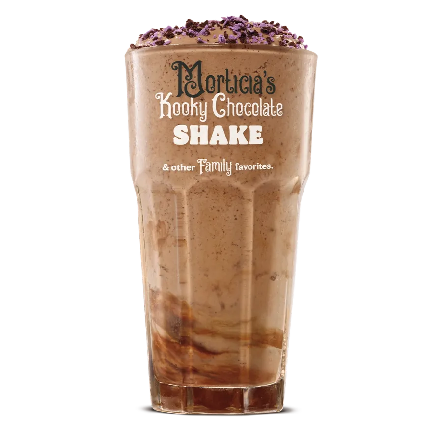 Burger King menu - Morticia's Kooky Chocolate Shake topped with whipped cream and chocolate syrup
