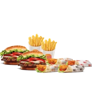 Burger King menu - Chicken Caesar Wrap, Bacon Ranch Wrap, 2 Whoppers, 2 Medium French Fries, Ultimate Wrap Party