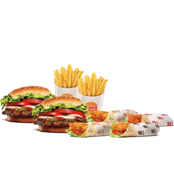 Burger King menu - Chicken Caesar Wrap, Bacon Ranch Wrap, 2 Whoppers, 2 Medium French Fries, Ultimate Wrap Party