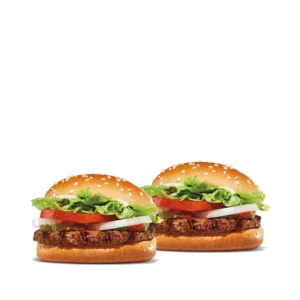 Burger King menu - Whopper Jr. Duo with two Whopper Jr. burgers topped with lettuce, tomato, onion, and pickles